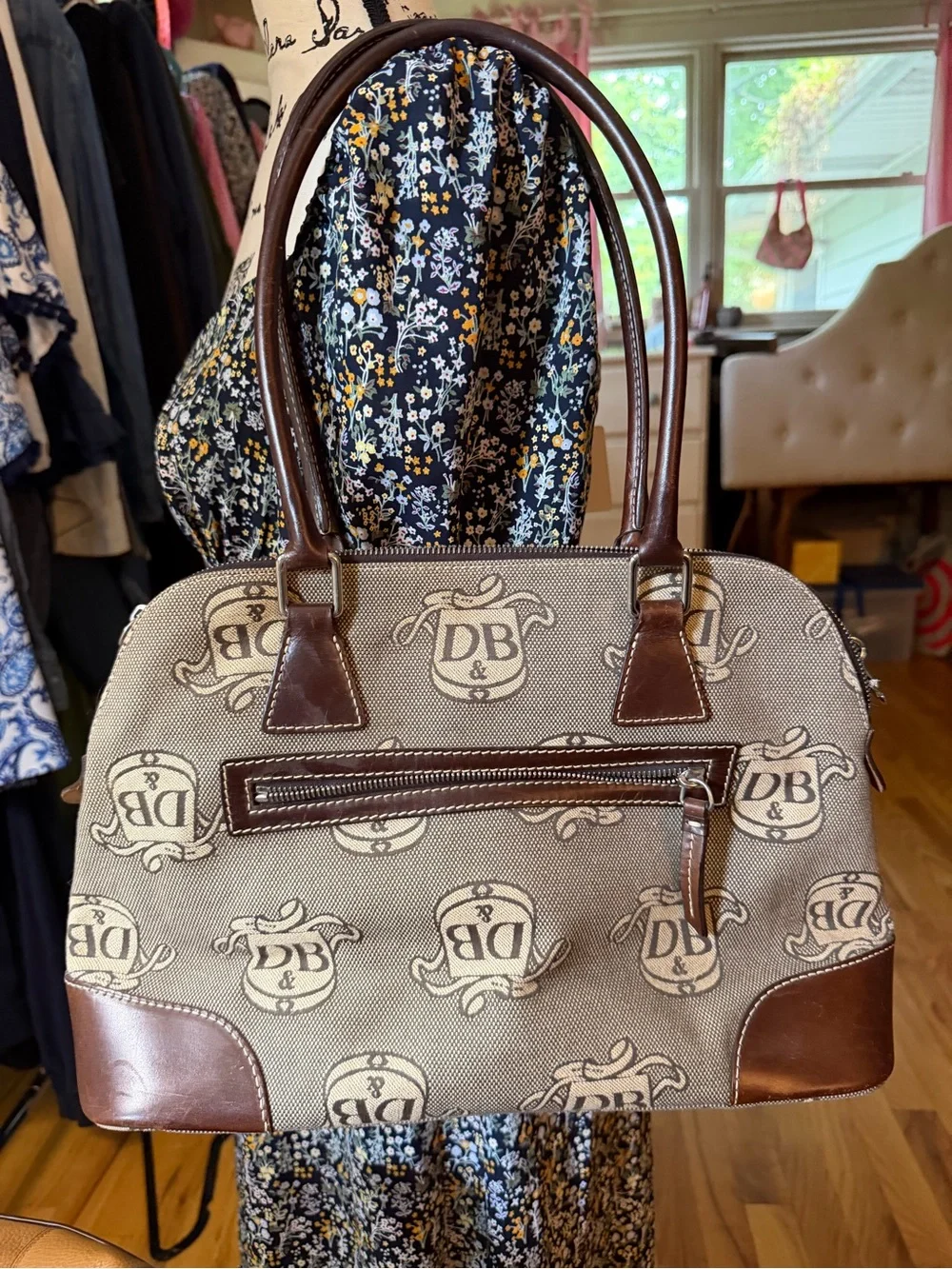 Dooney & Bourke Brown & Tan Logo Dome Satchel